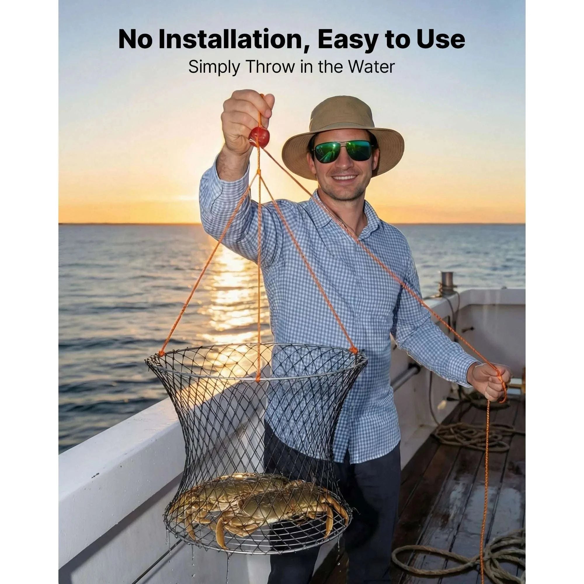 Double Ring Crab Trap Kit with 60ft Rope Foldable 2 Pack-2 sets / United States