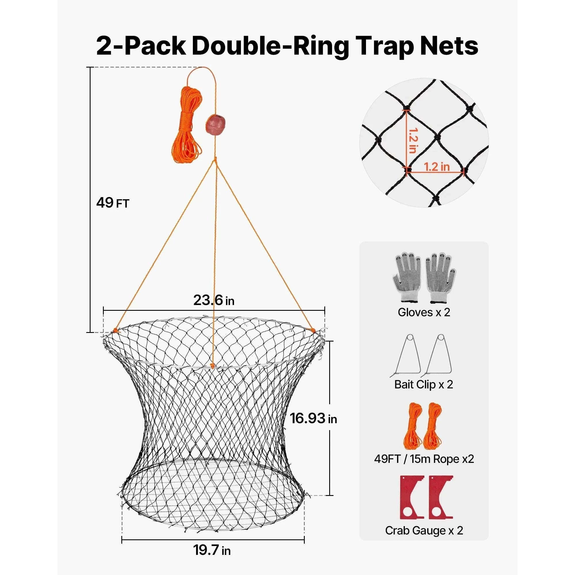 Double Ring Crab Trap Kit with 60ft Rope Foldable 2 Pack-2 sets / United States