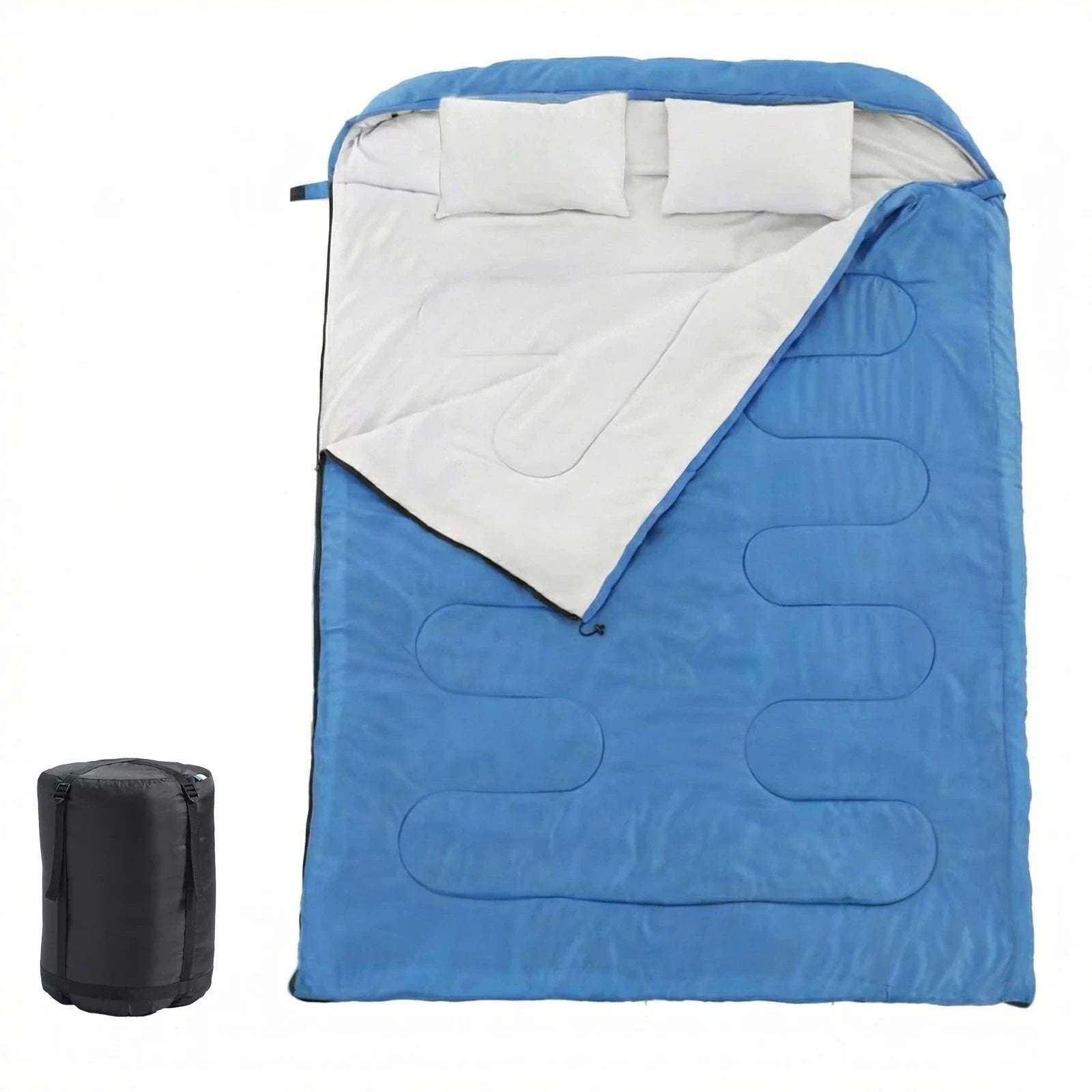 Double Sleeping Bag for 2 Adults with Pillows, 3 Season Camping-black / United States