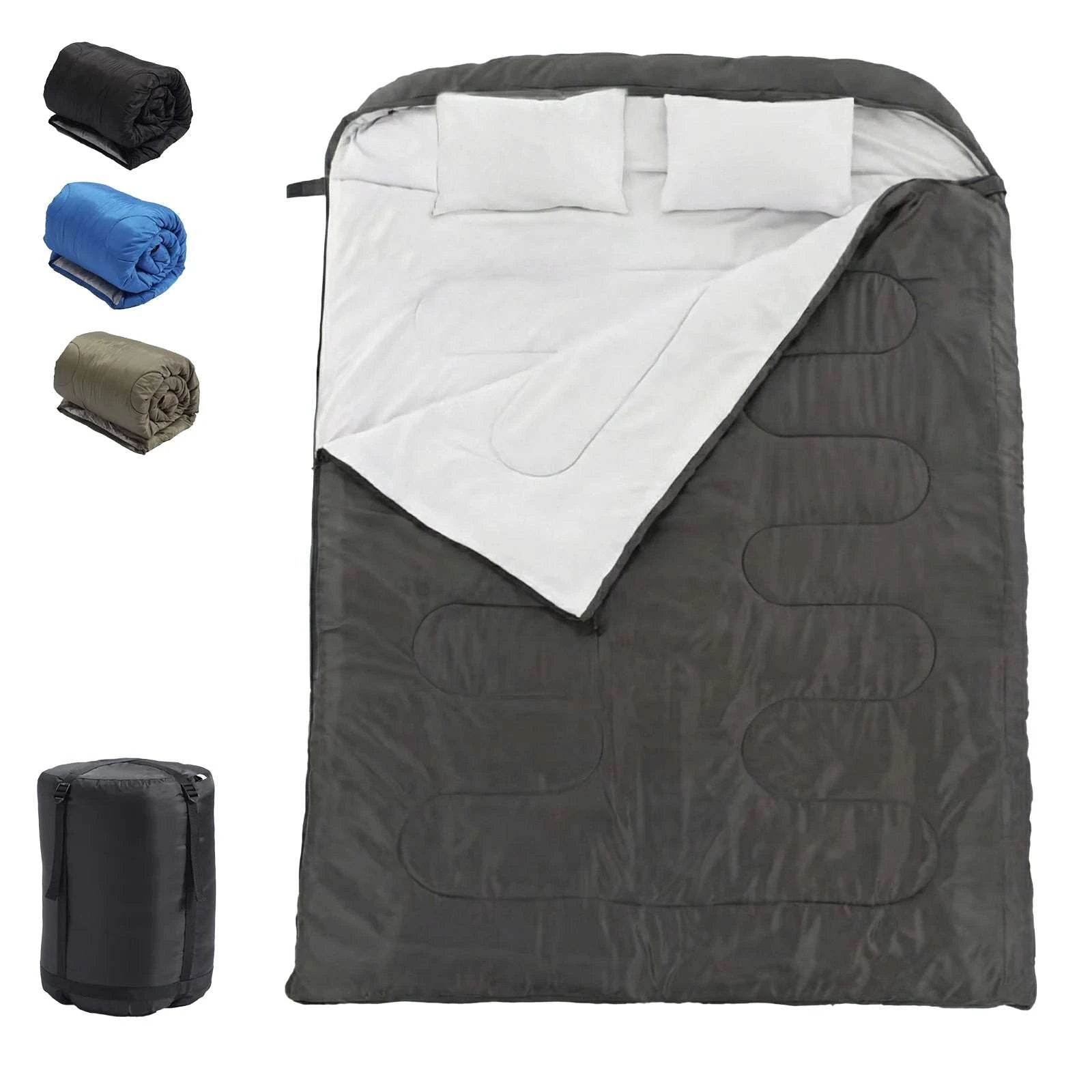 Double Sleeping Bag for 2 Adults with Pillows, 3 Season Camping-black / United States