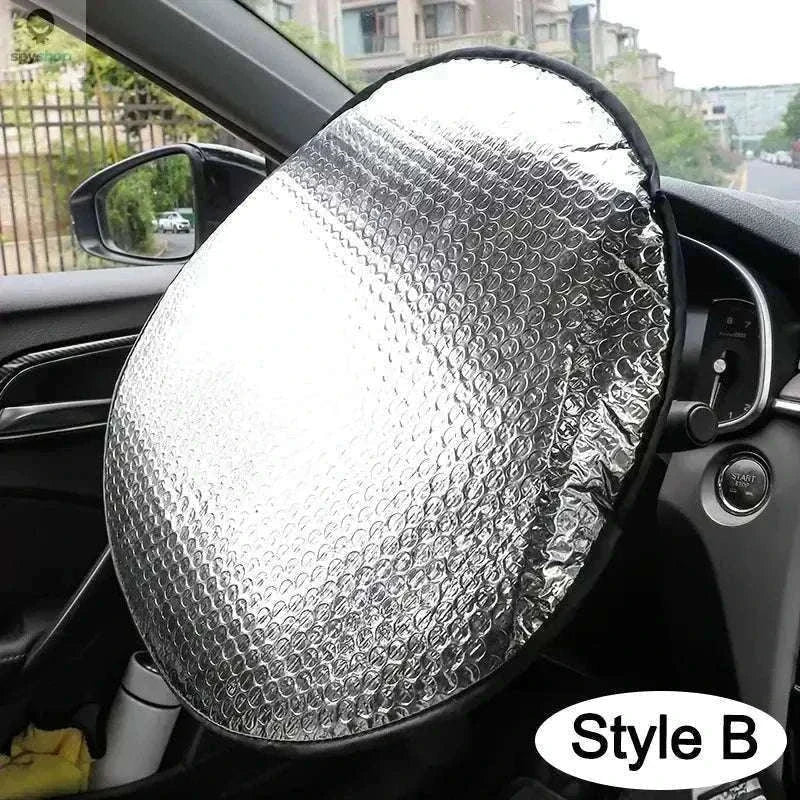 Double Thick Foldable Steering Wheel Sun Shade, UV Protection-Silver