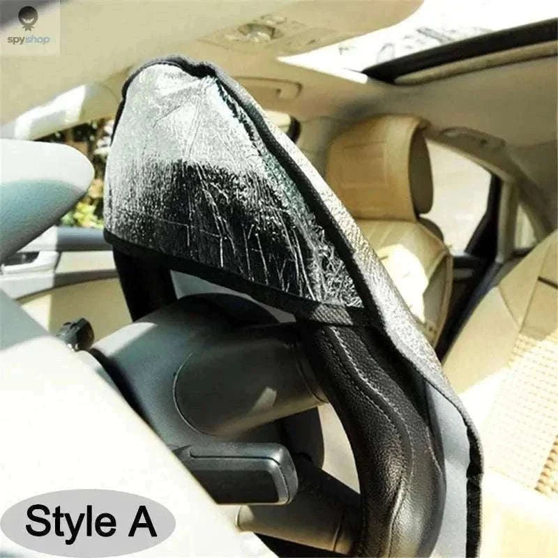 Double Thick Foldable Steering Wheel Sun Shade, UV Protection-Silver