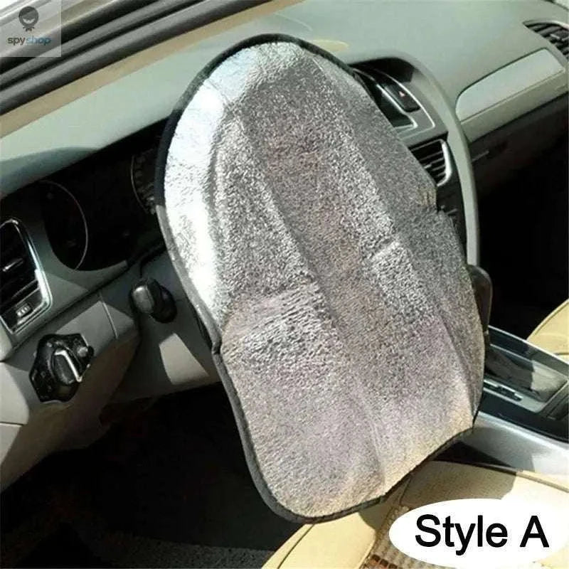 Double Thick Foldable Steering Wheel Sun Shade, UV Protection-Silver
