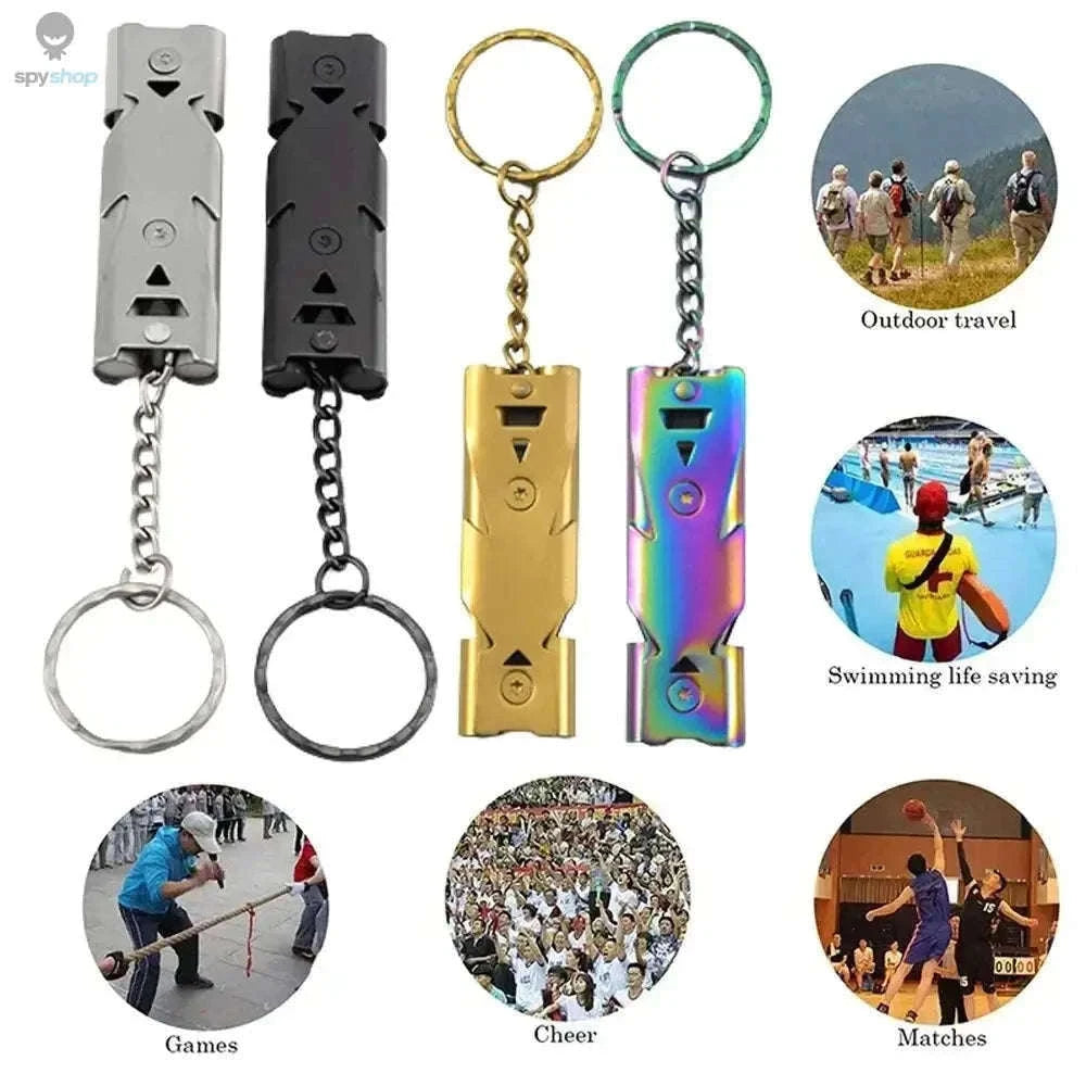 Double-Tube Survival Whistle Keychain for Outdoor Safety-Silver
