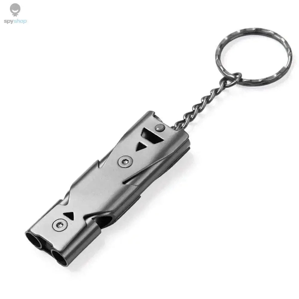 Double-Tube Survival Whistle Keychain for Outdoor Safety-Silver