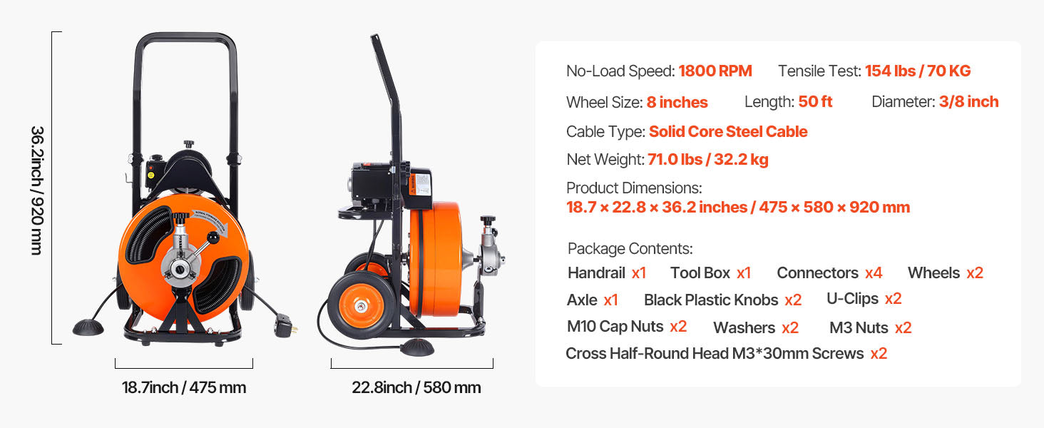 Elektrický stroj na čištění odpadů 75FT–100FT kanalizační had s automatickým podáváním