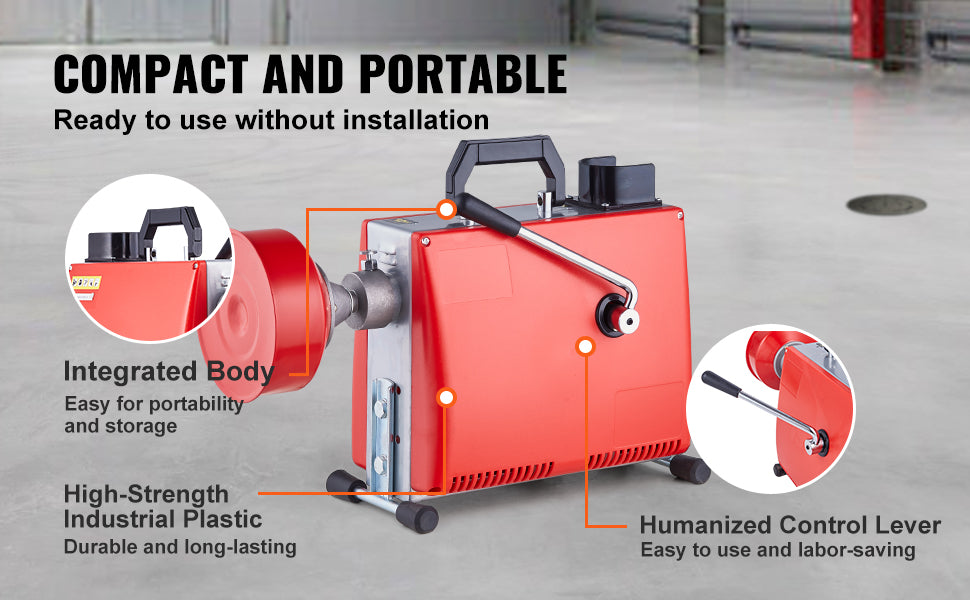 Electric Drain Cleaner Machine 250W Sewer Snake Auger with Cutters