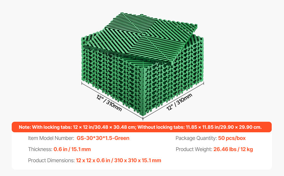 Interlocking Drainage Floor Mats 12x12in Non-Slip Modular Tiles