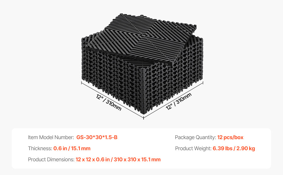 Interlocking Drainage Floor Mats 12x12in Non-Slip Modular Tiles