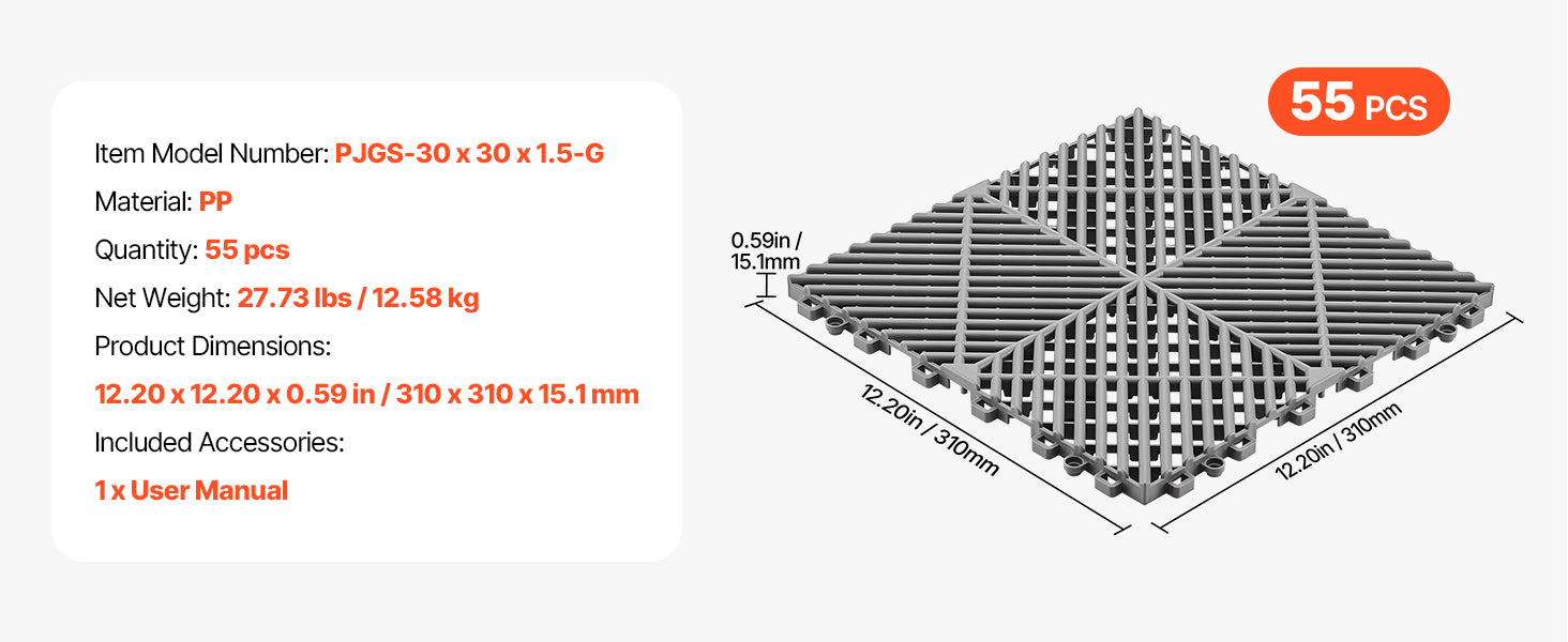 Interlocking Drainage Floor Tiles 12x12 Non-Slip Modular Mats