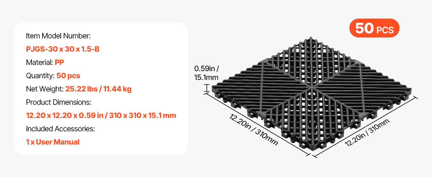 Interlocking Drainage Floor Tiles 12x12 Non-Slip Modular Mats