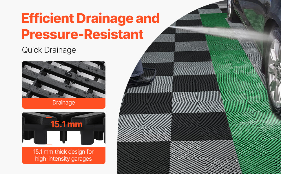 Interlocking Drainage Floor Mats 12x12in Non-Slip Modular Tiles