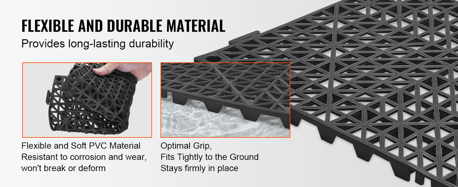 SucceBuy Interlocking Tile 12/50/55PCS 12"x12" Splicing Soft PVC Drainage Floor Tiles Non-Slip Drainage Holes for Bathroom Pool
