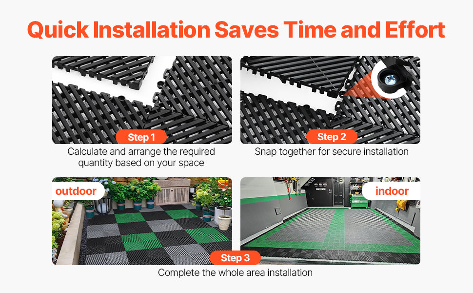 Interlocking Drainage Floor Tiles 12x12in Non-Slip Modular Mat Set