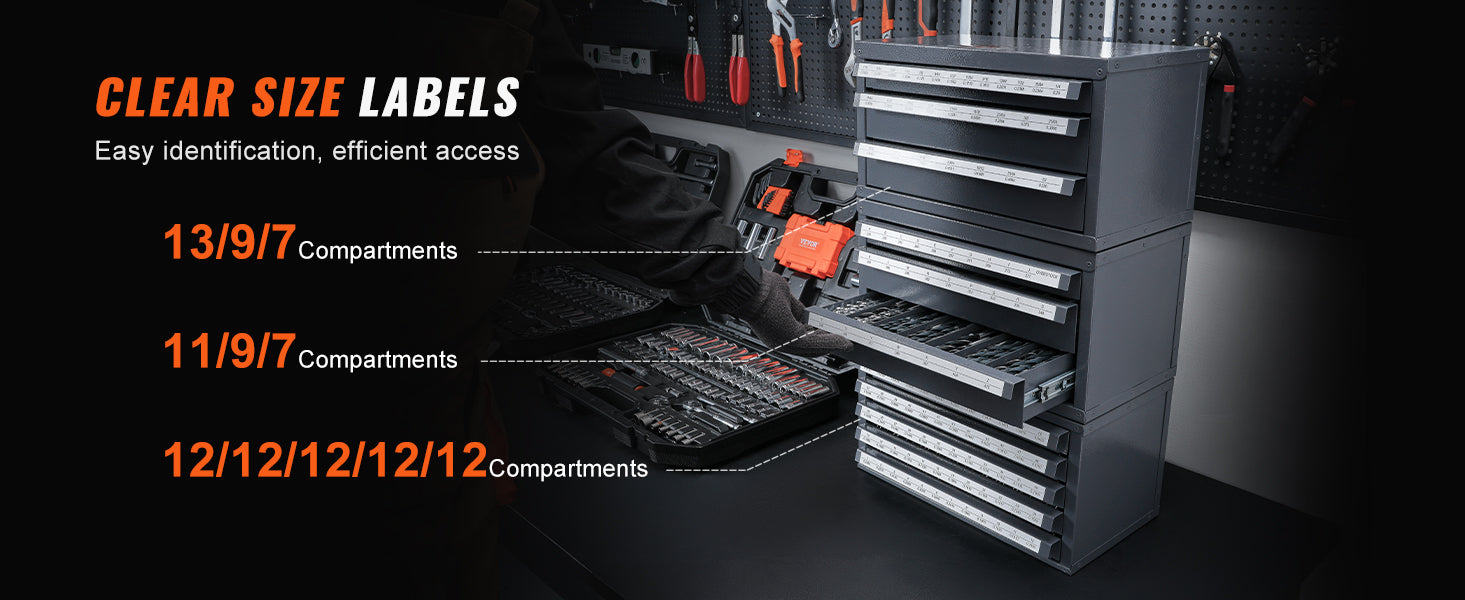 Drill Bit Dispenser Cabinet Set with Labeled Drawers 116 Slots