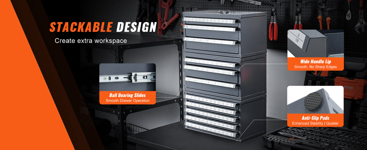 Steel Drill Bit Organizer Cabinet with Drawers and Labeled Slots