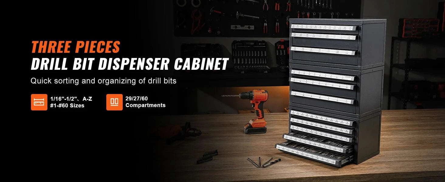 Drill Bit Dispenser Cabinet Set with Labeled Drawers 116 Slots-United States