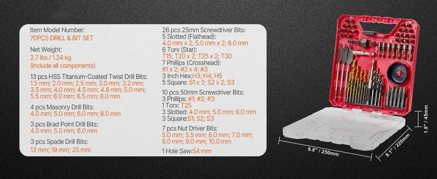 Drill Bit & Screwdriver Set 70–318 Pieces with Case-100 PCs / United States
