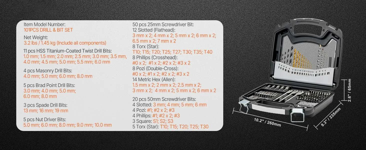 Drill Bit & Screwdriver Set 70–318 Pieces with Case-100 PCs / United States
