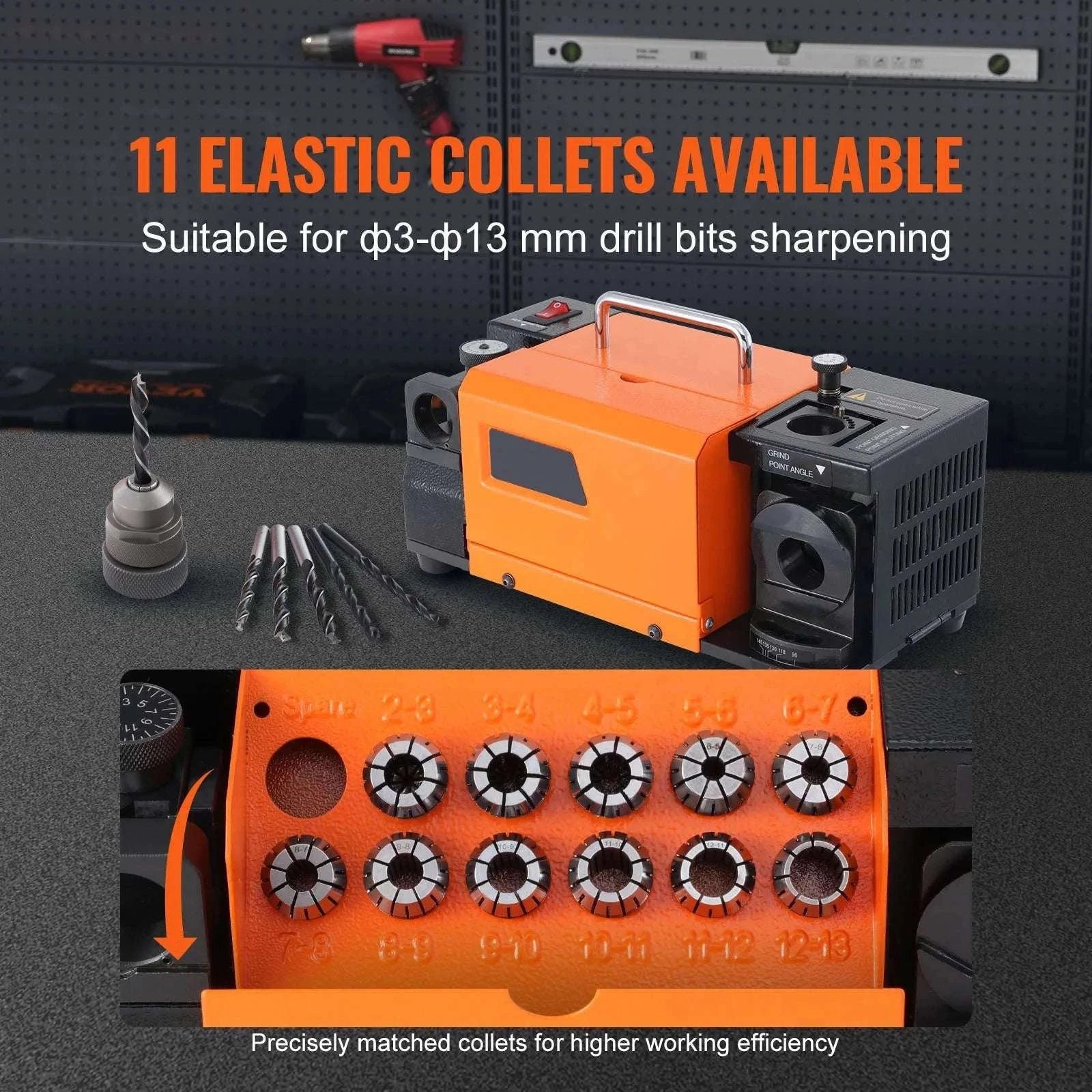 Drill Bit Sharpener Machine 4500RPM Adjustable Angle with 18 Collets-MR-20G / United States