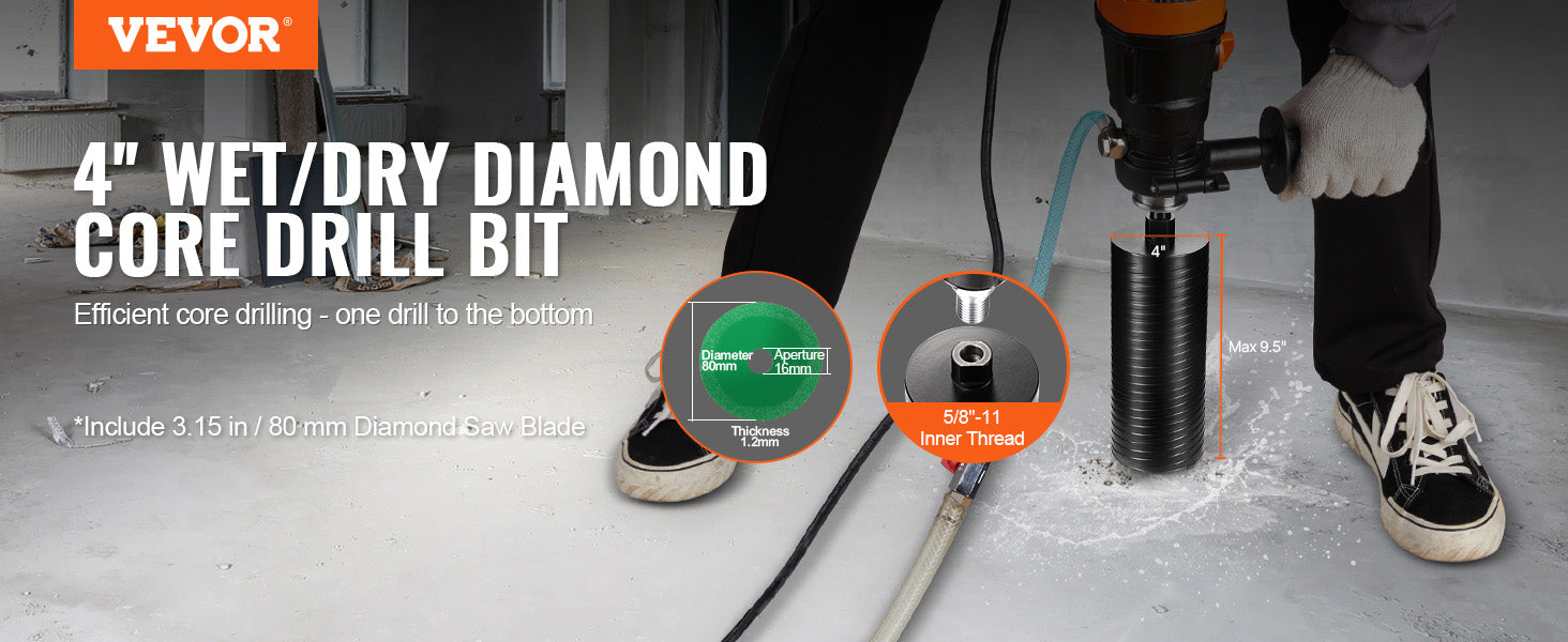 Wet/Dry Diamond Core Drill Bit for Brick and Concrete with Pilot Bit, Adapter and Saw Blade