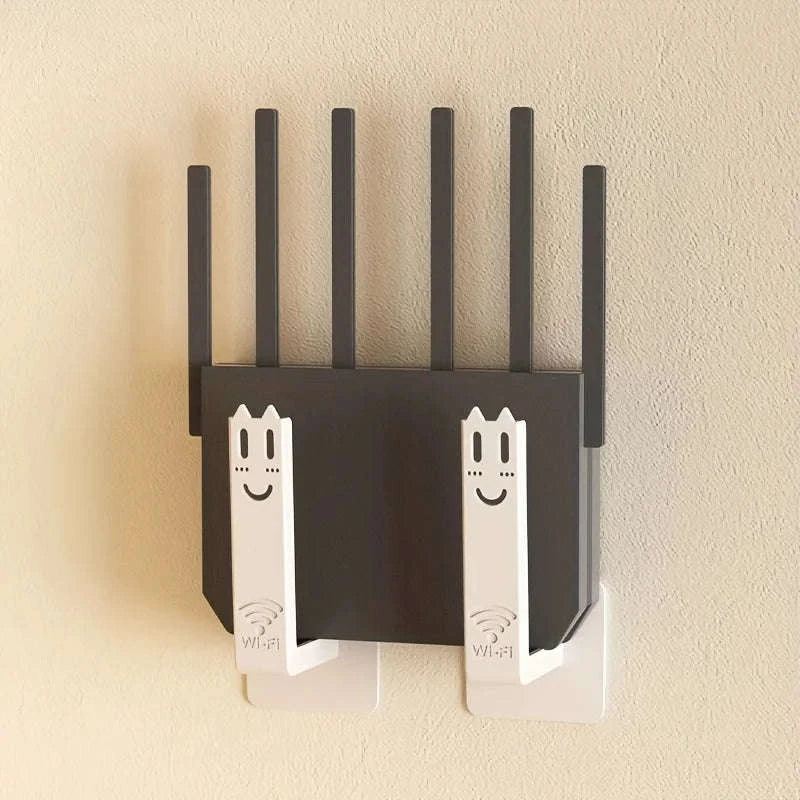 Drill-Free Router Mounting Rack Wall Holder Set-black