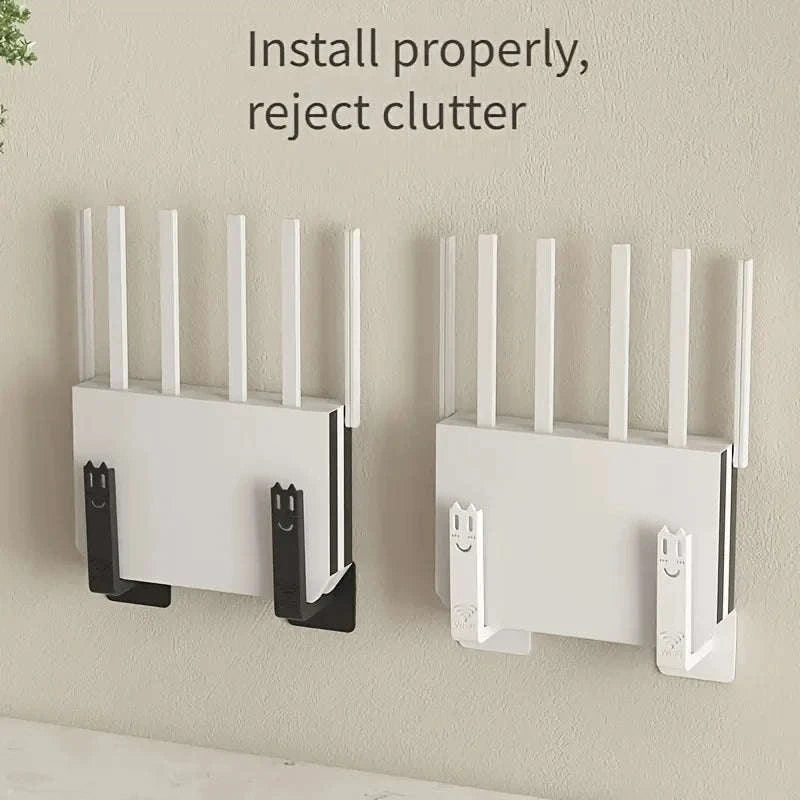 Drill-Free Router Mounting Rack Wall Holder Set-black