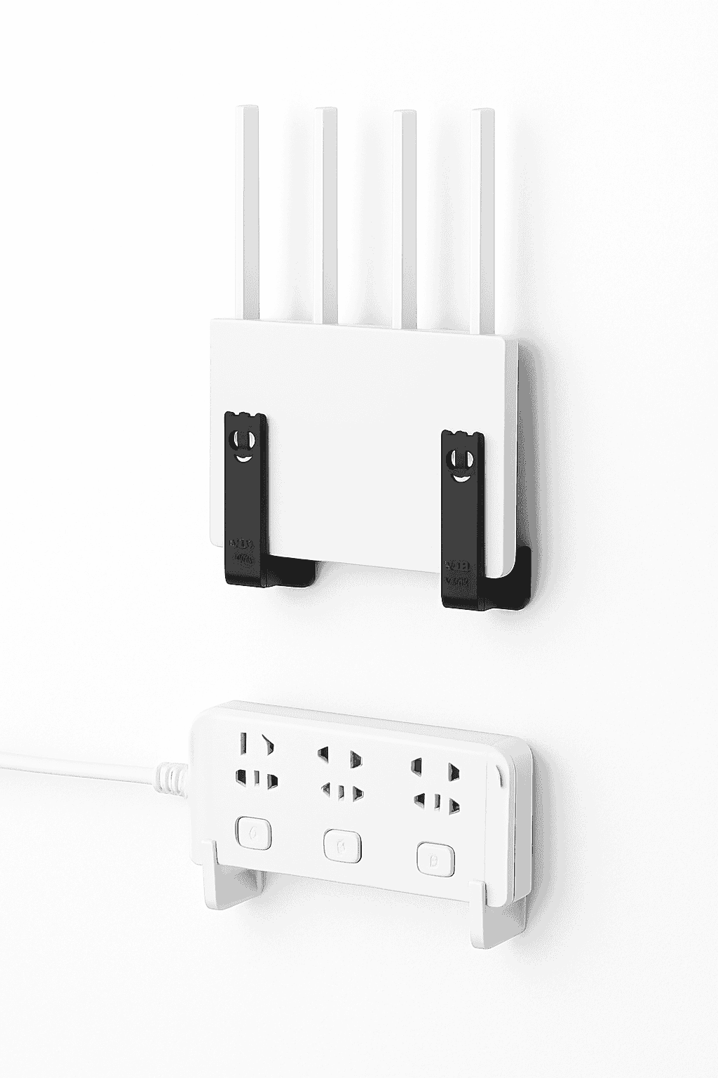 Drill-Free Router Mounting Rack Wall Holder Set-black