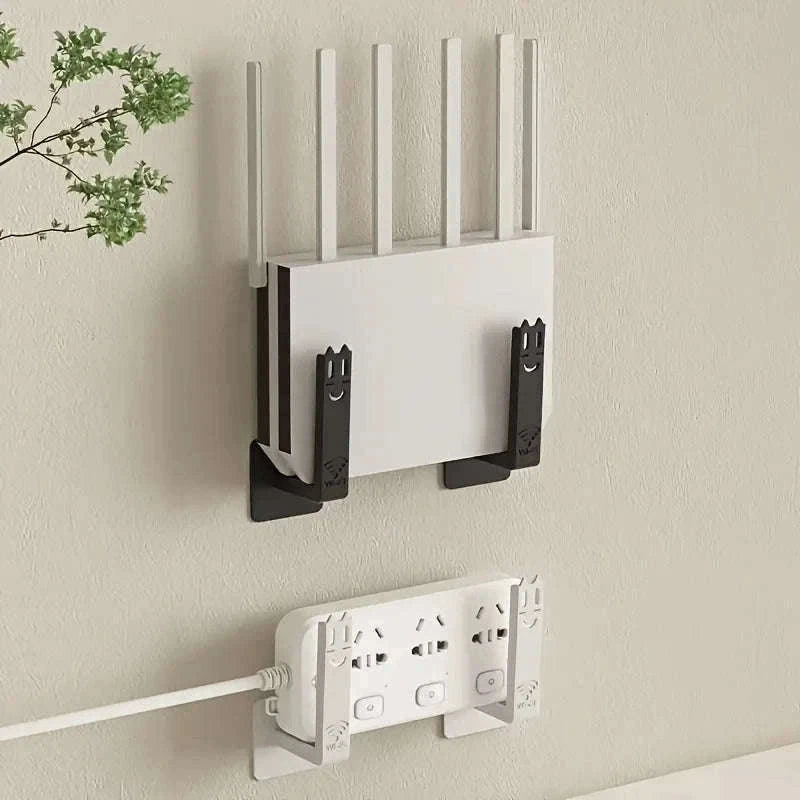 Drill-Free Router Mounting Rack Wall Holder Set-black