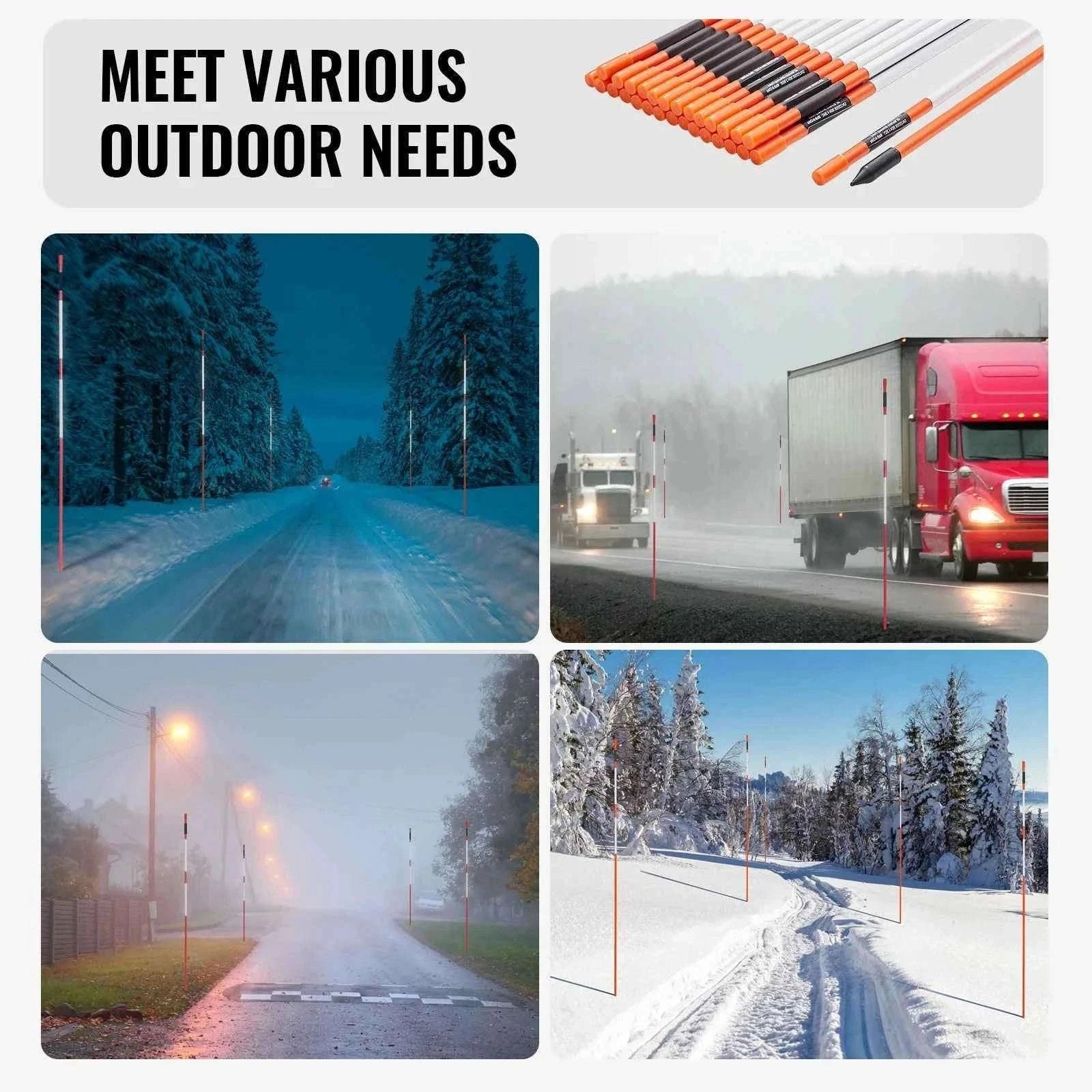 Driveway Markers 48 Inch Fiberglass Snow Stakes with Reflective Strip-30 pcs / United Kingdom