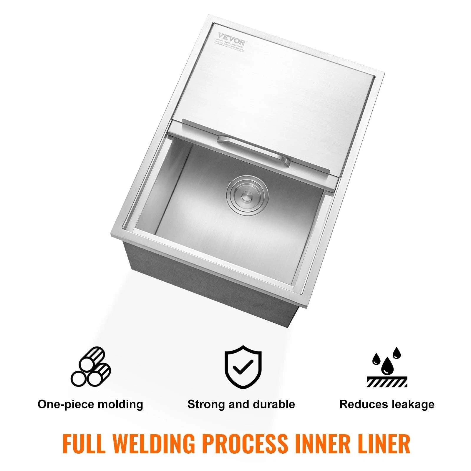 Drop-In Stainless Steel Ice Chest with Sliding Cover and Drain-18Lx12W x14.5H / United States