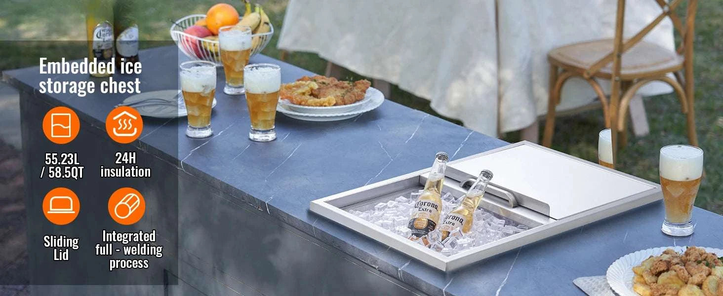Drop-In Stainless Steel Ice Chest with Sliding Cover and Drain-18Lx12W x14.5H / United States