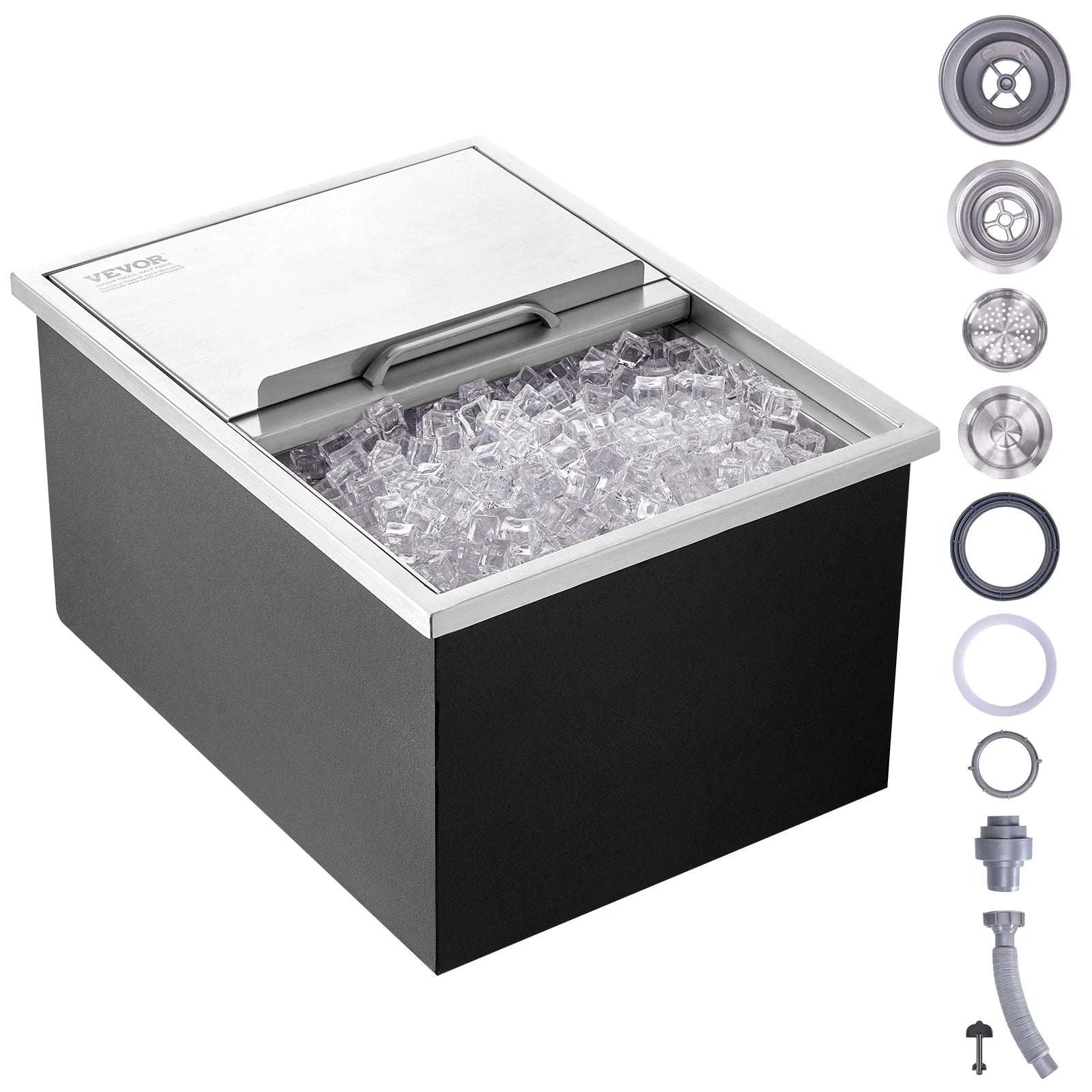 Drop-In Stainless Steel Ice Chest with Sliding Cover and Drain-18Lx12W x14.5H / United States