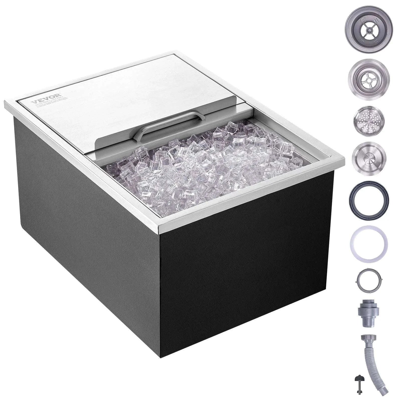 Drop-In Stainless Steel Ice Chest with Sliding Cover and Drain-18Lx12W x14.5H / United States