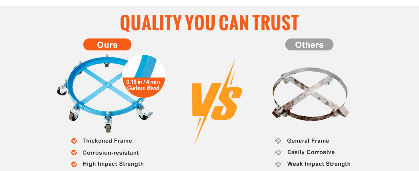 Καρότσι βαρελιού 55 γαλονιών με χωρητικότητα 2000 λίβρες και 5 περιστρεφόμενους τροχούς
