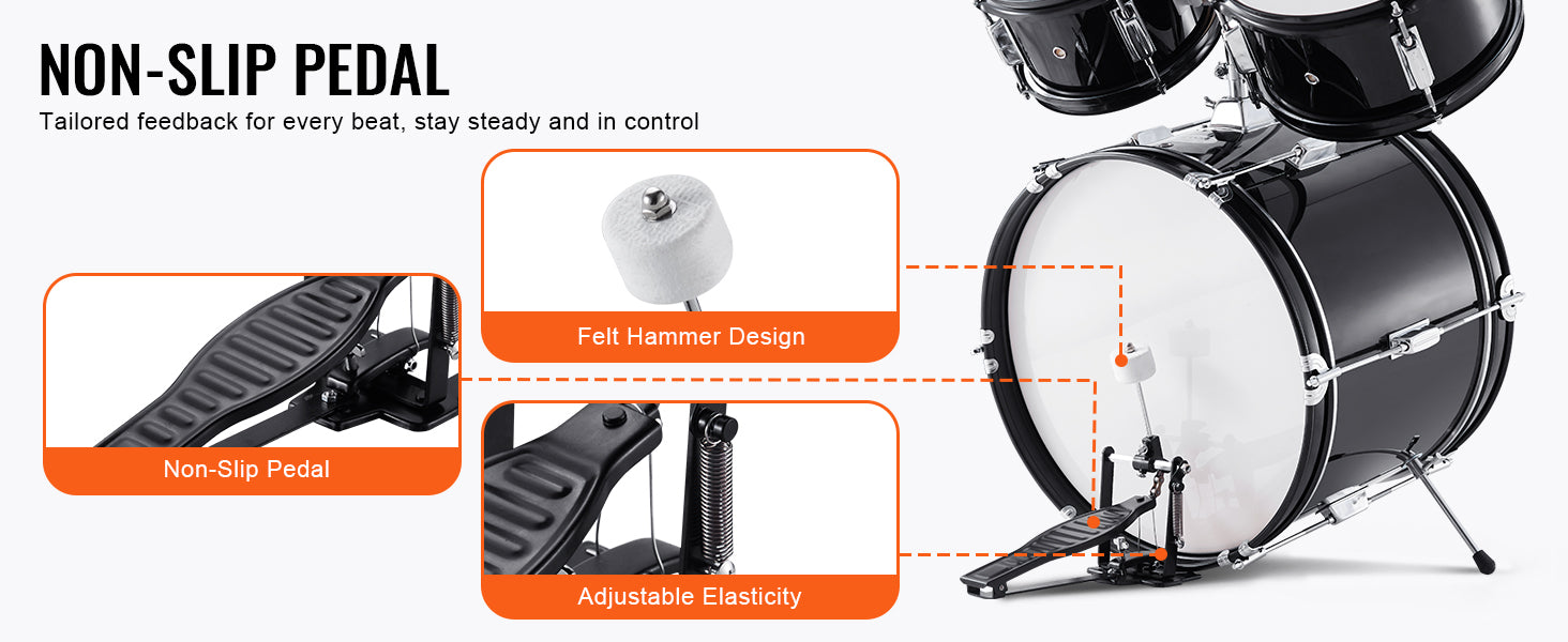 5-Piece Kids Drum Set 16'' Beginner Kit with Bass, Snare & Toms