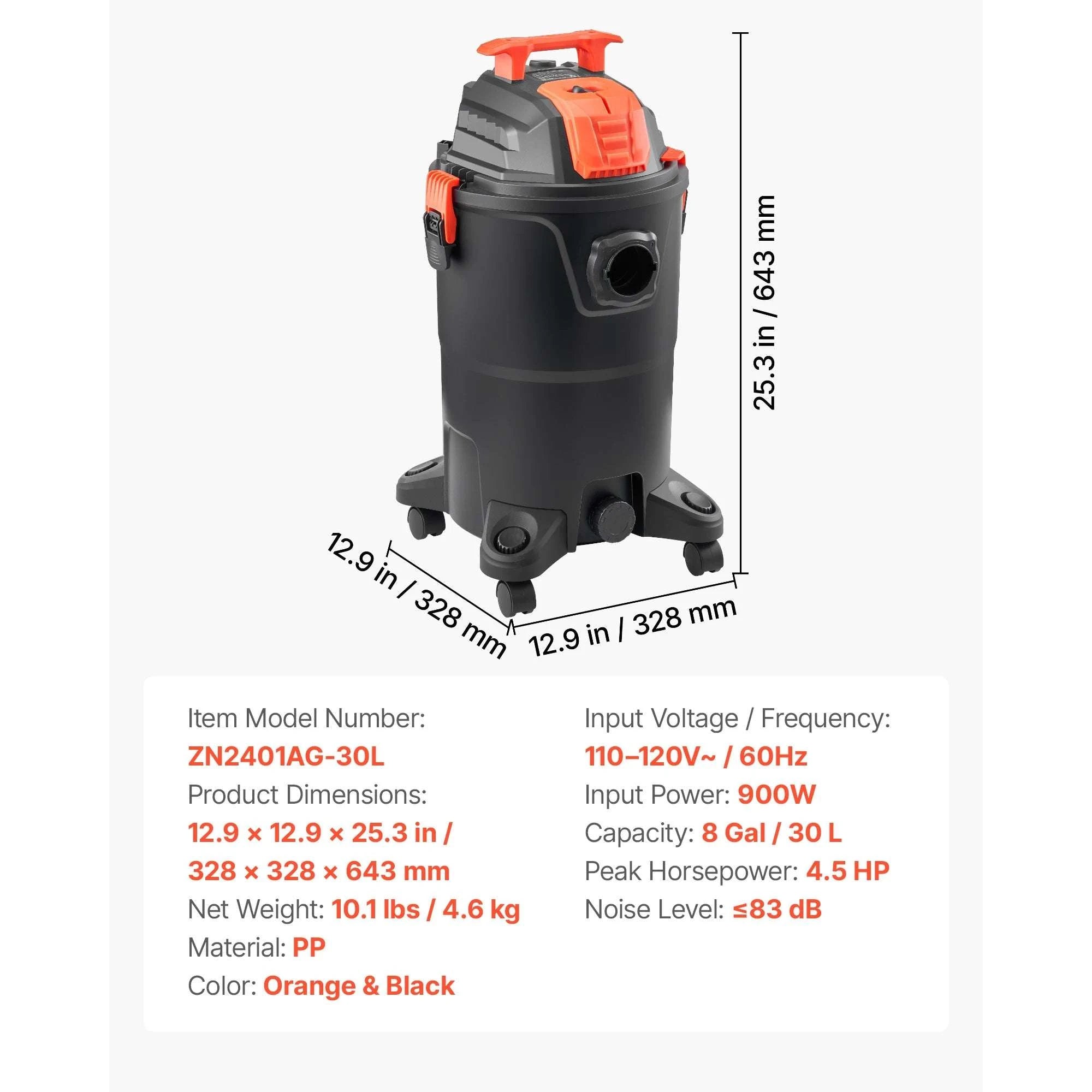 Dry Shop Vacuum with Strong Suction and Multi-Nozzle Cleaning-10L / United States
