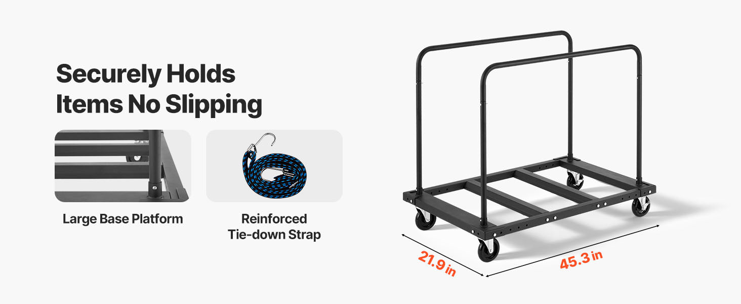 1800 lb Drywall Panel Dolly Cart with Swivel Casters & Strap