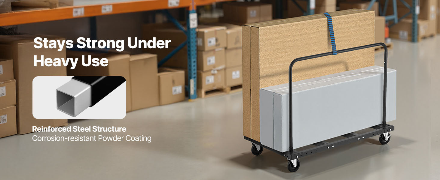 1800 lb Drywall Panel Dolly Cart with Swivel Casters & Strap