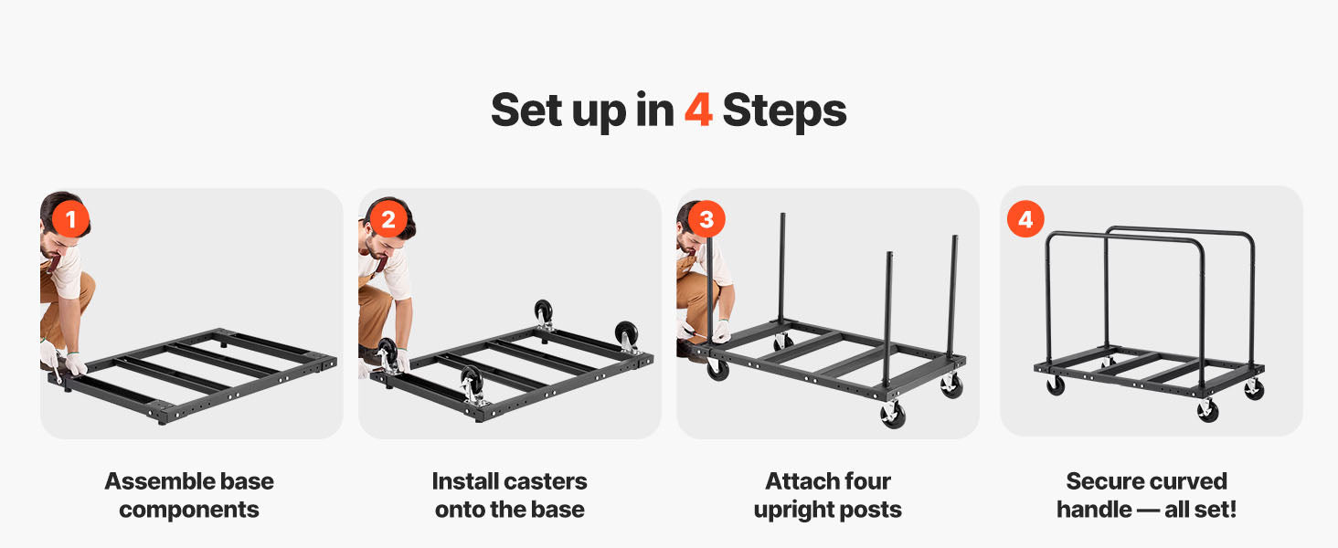 1800 lb Drywall Panel Dolly Cart with Swivel Casters & Strap