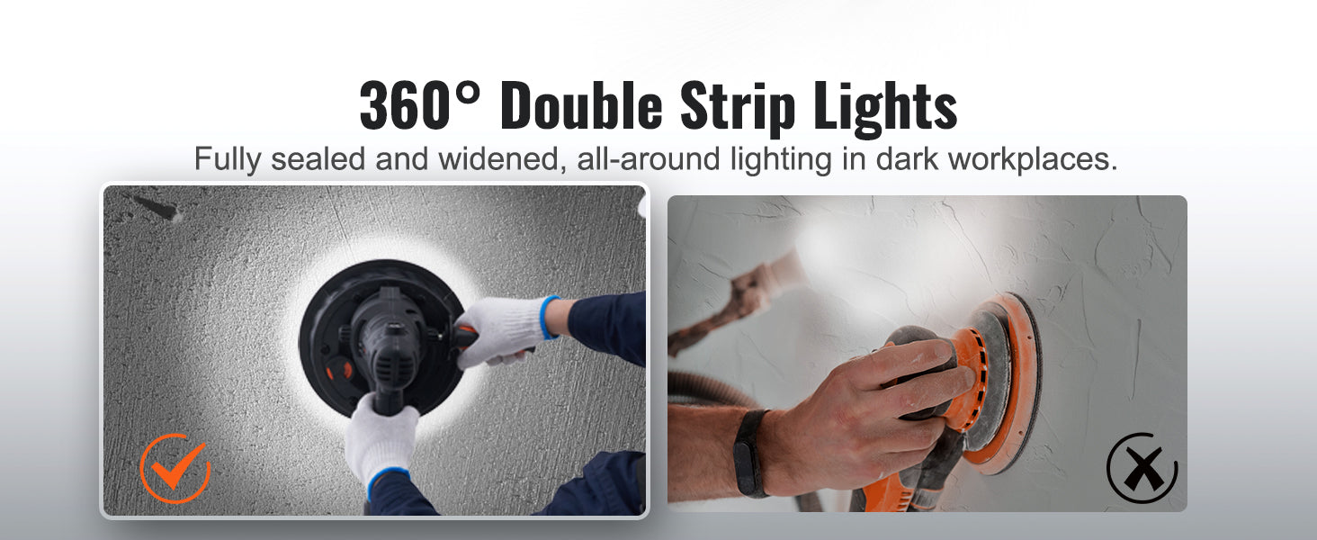 SucceBuy Drywall Sander Variable Speed 1200-2300 RPM Wall Sander with Automatic Vacuum Dust Collection System Double LED Lights