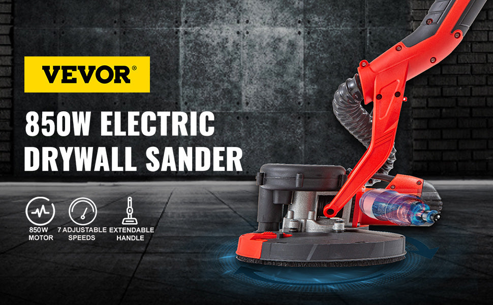 850W Electric Drywall Sander with Variable Speed & Dust Collection