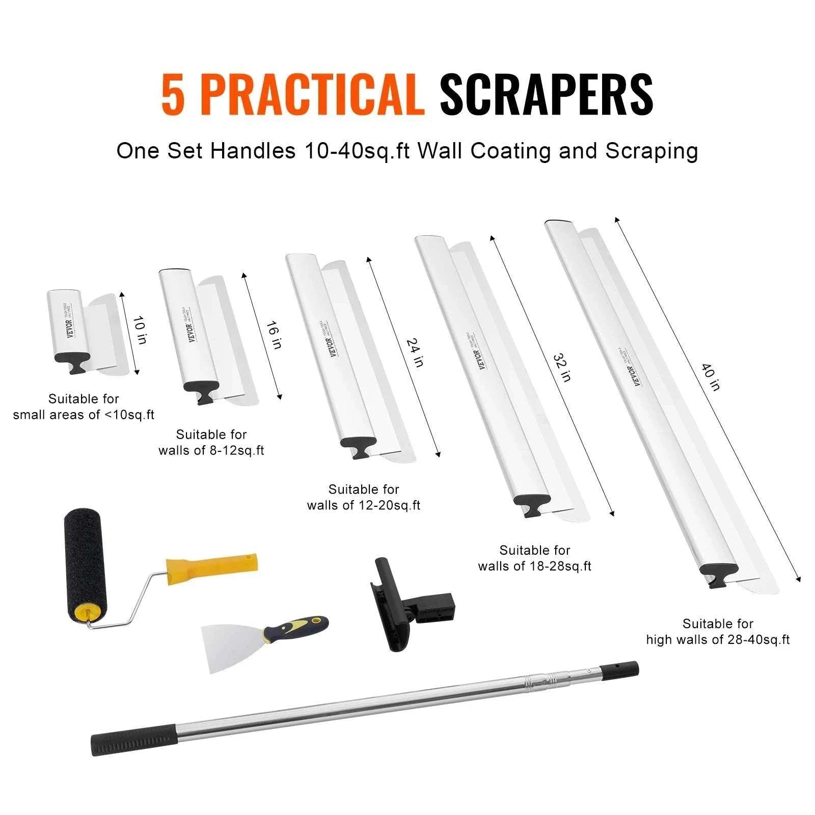 Drywall Skimming Blade Set with Extension Pole 10–40 Inch Kit-5pcs 10 16 24 32 40 / United States