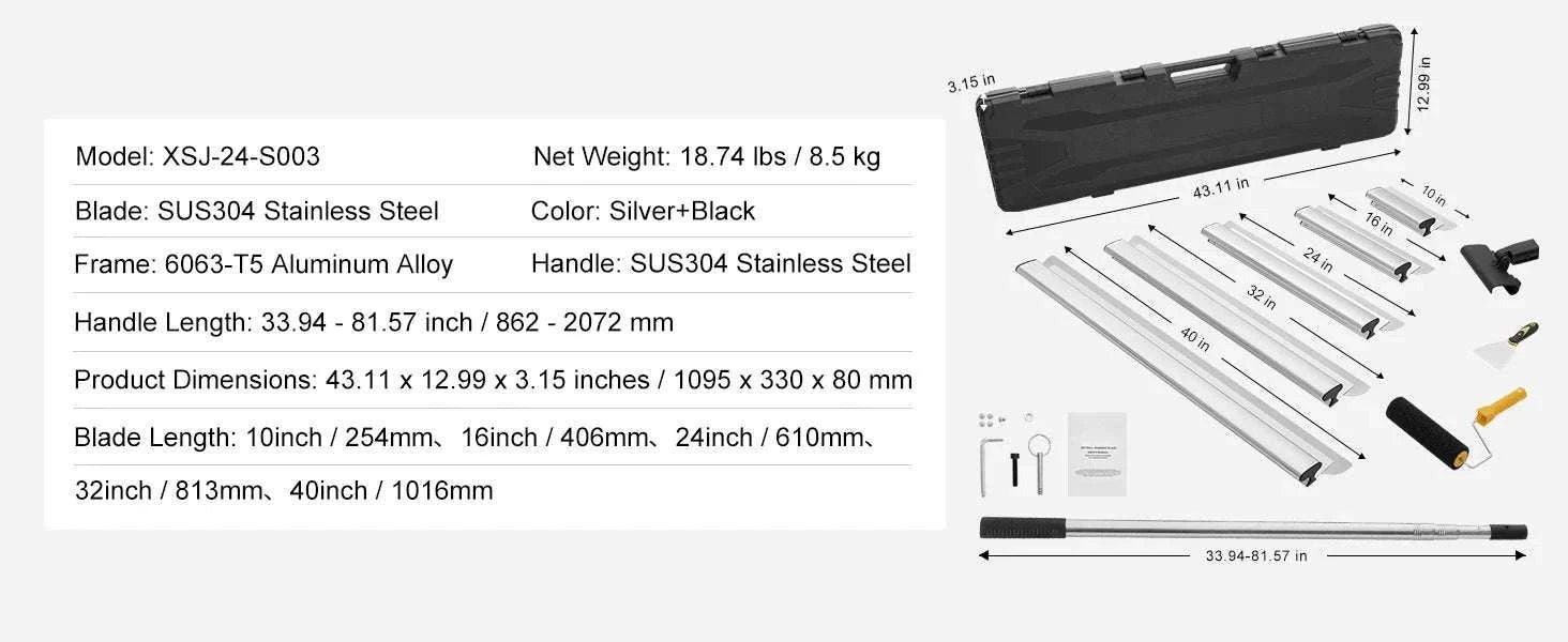 Drywall Skimming Blade Set with Extension Pole 10–40 Inch Kit-5pcs 10 16 24 32 40 / United States