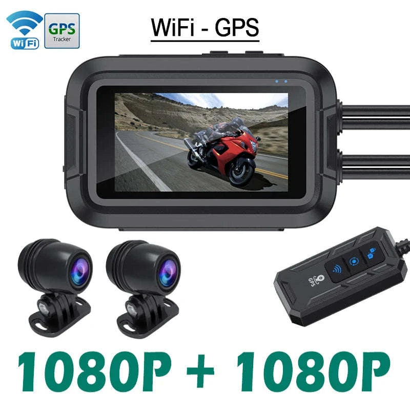 Dual 1080P Motorcycle Dash Cam Front Rear WiFi GPS Recorder-WiFi-GPS / 64G