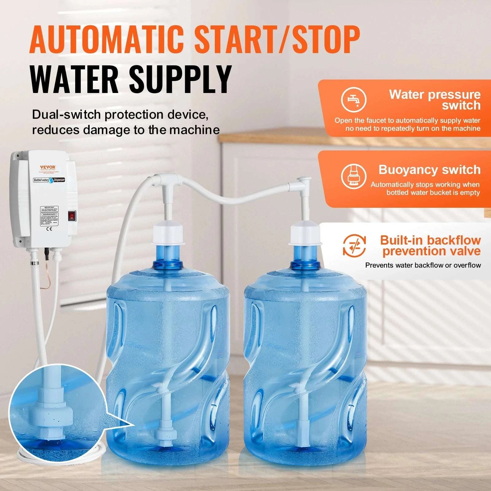 Dual 5-Gallon Bottled Water Pump System with Automatic Pressure Control-2x5 Gallon / United States