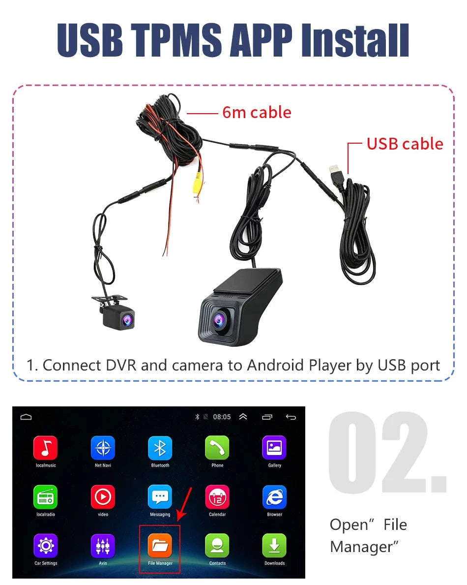 Dual Camera Car DVR for Android Auto with 1080P Recording-Daul Lens / No TF Card