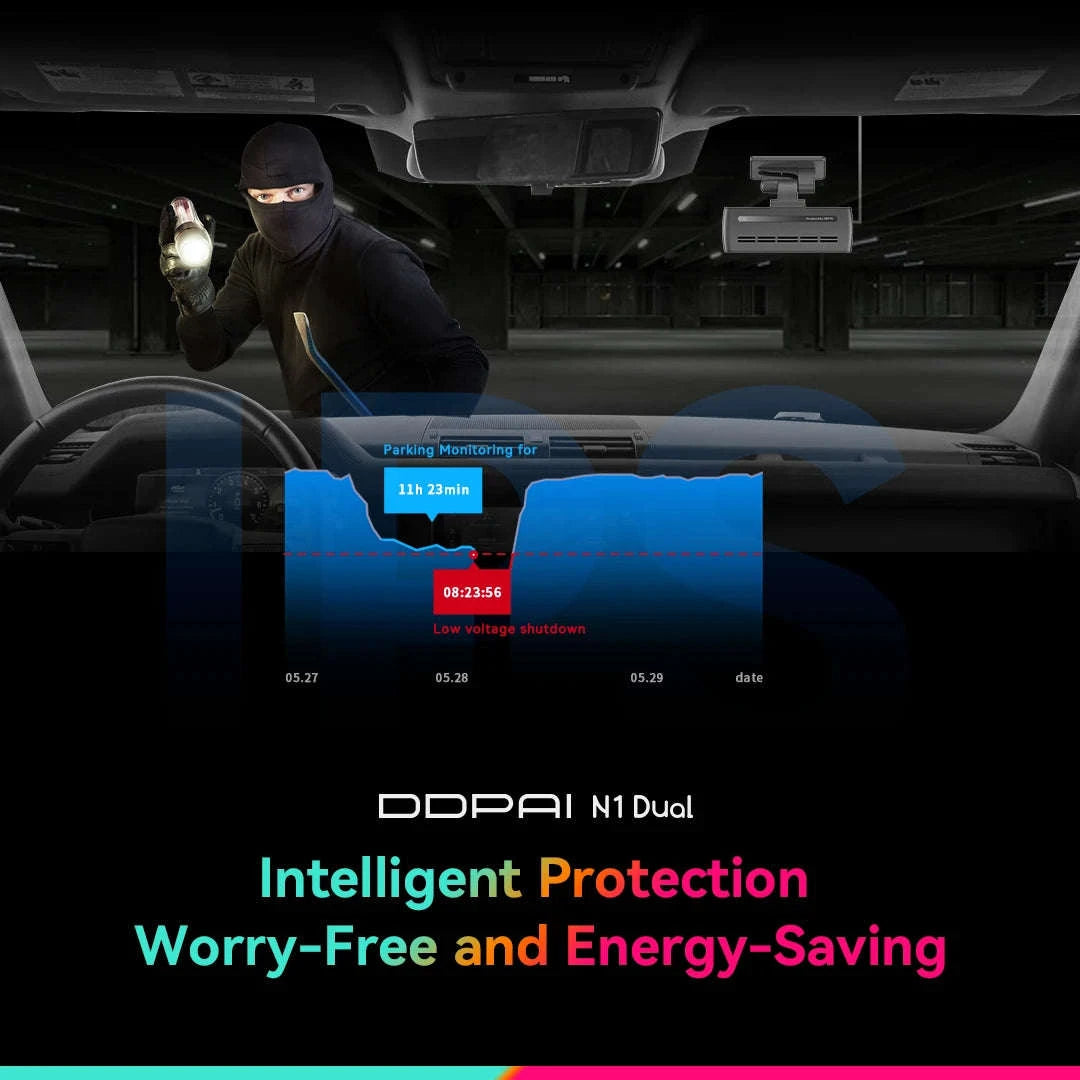 Dual Front and Rear Dash Cam 1296P with App Control-DDPAI N1 Dual