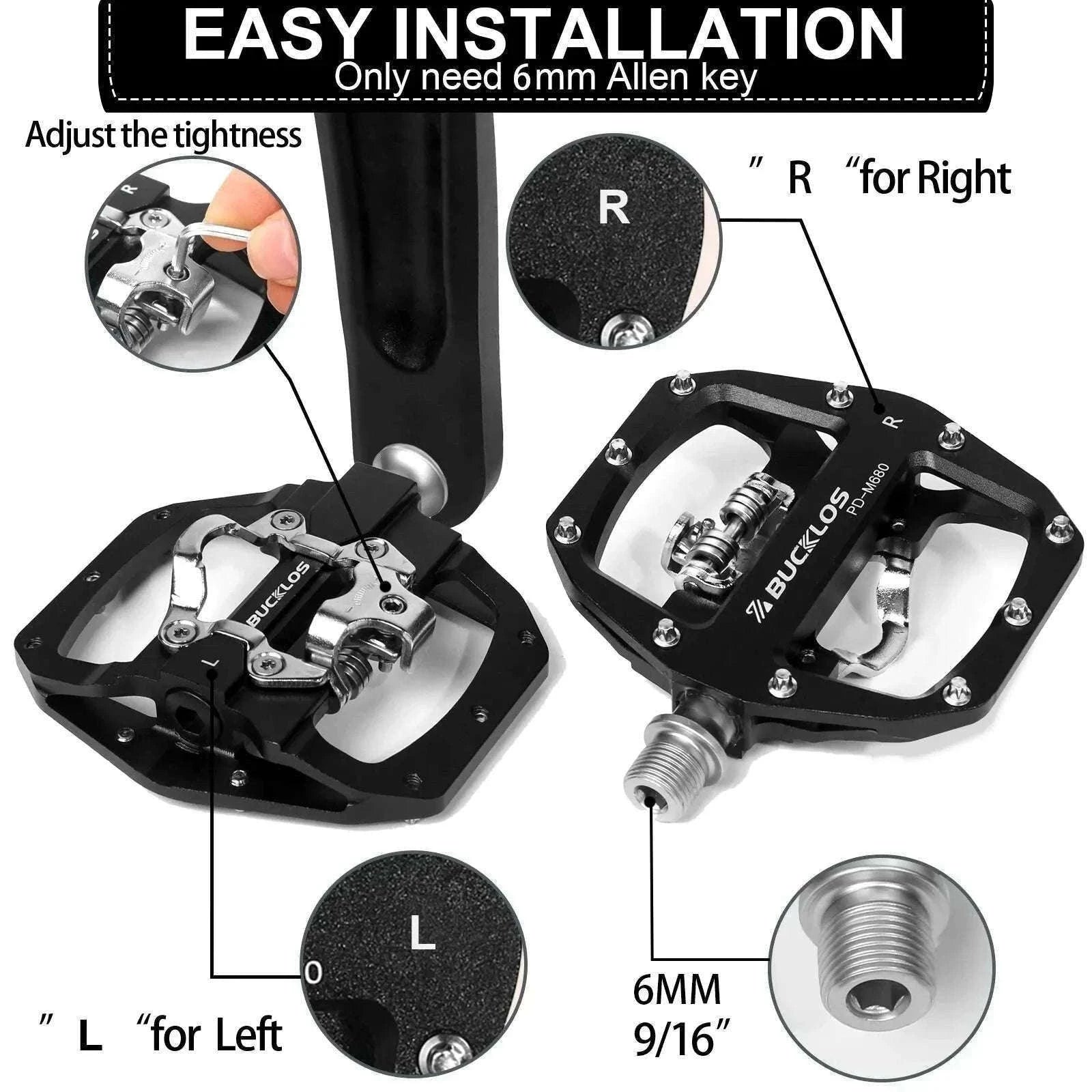 Dual Function SPD Bike Pedals with Sealed Bearings for MTB & Road-Black