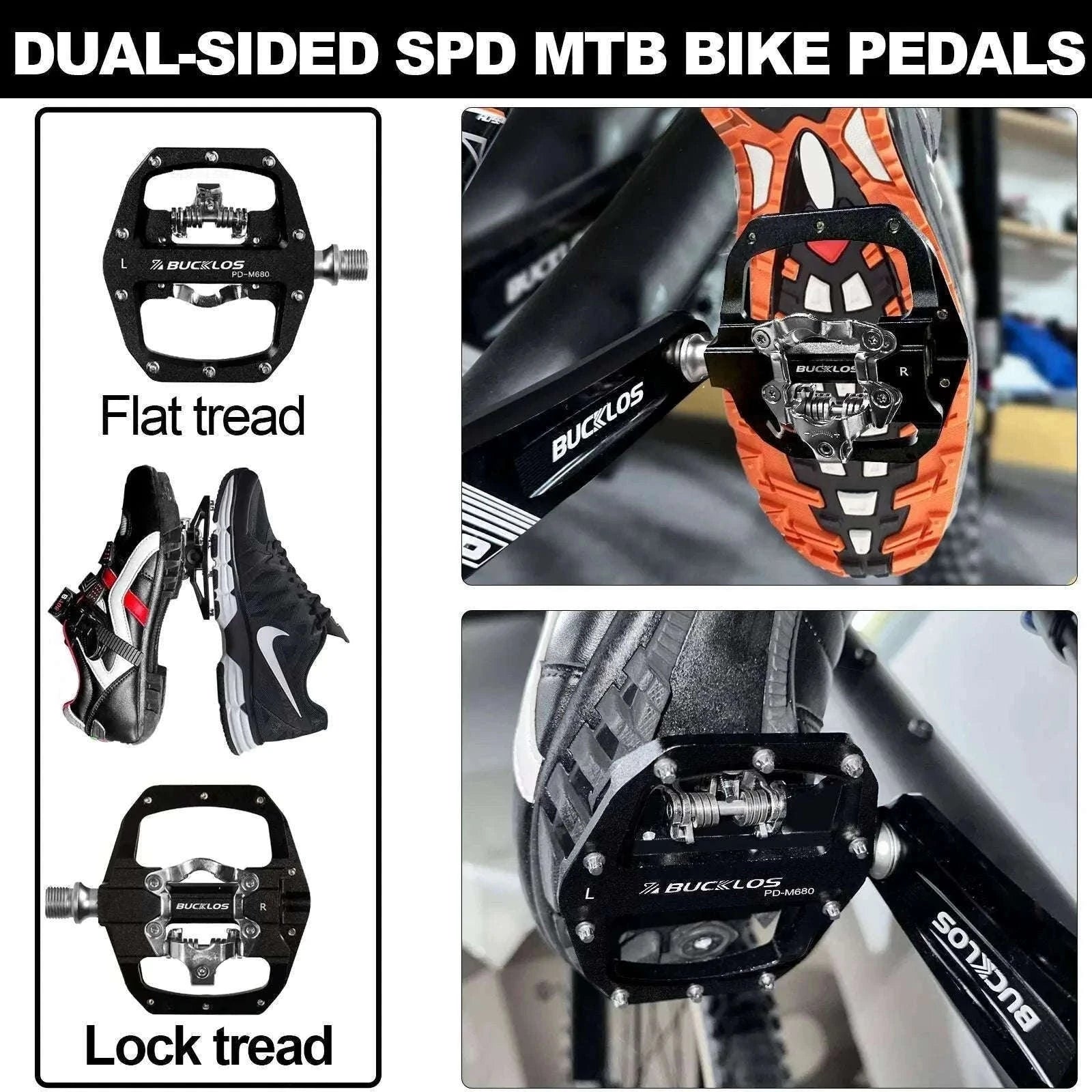 Dual Function SPD Bike Pedals with Sealed Bearings for MTB & Road-Black
